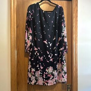 Grace Karin flowy black with flower print  lined dress 2xl